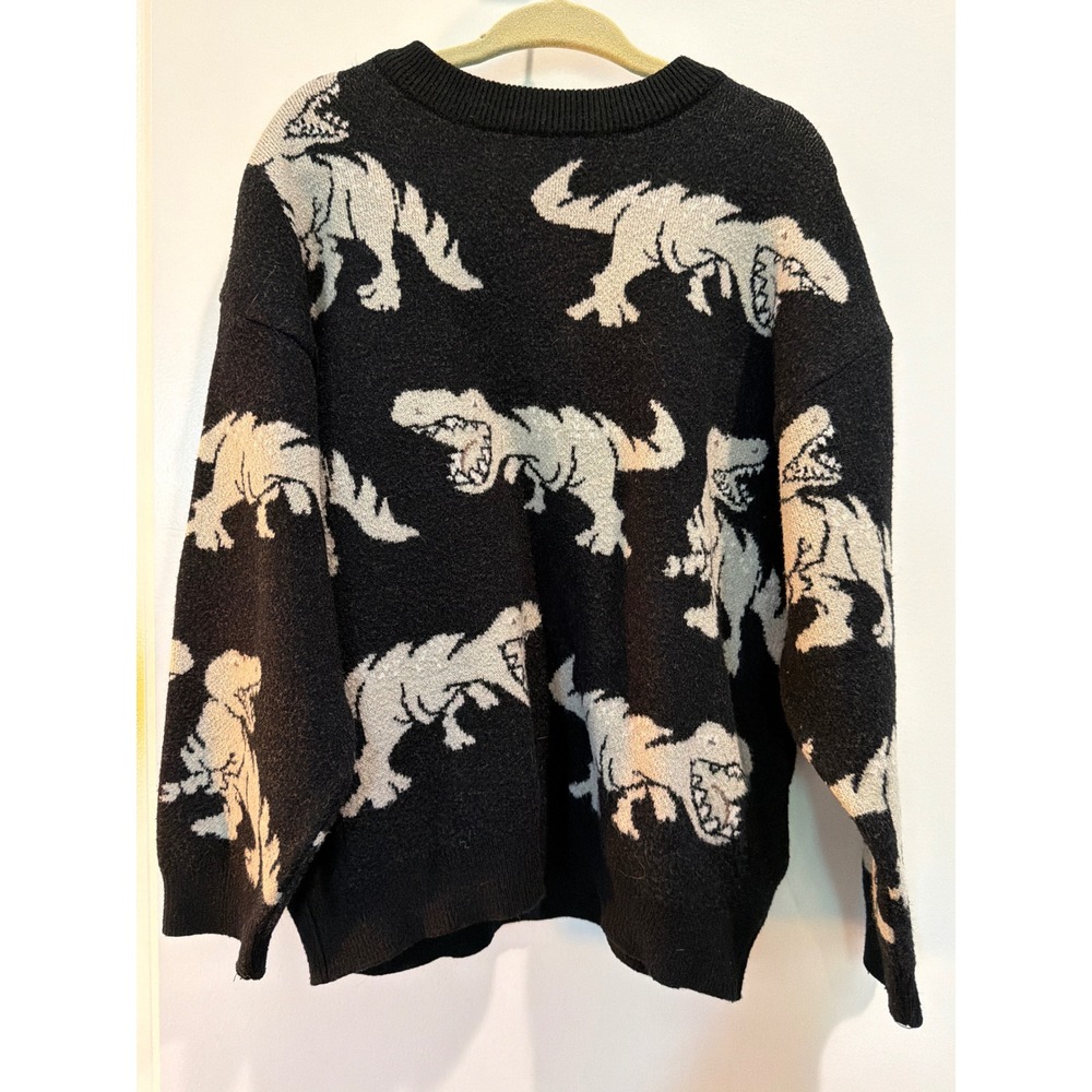Zara Kids Dinosaur T-Rex Jacquard Knit Sweater Black Gray Size 5 Years 110cm